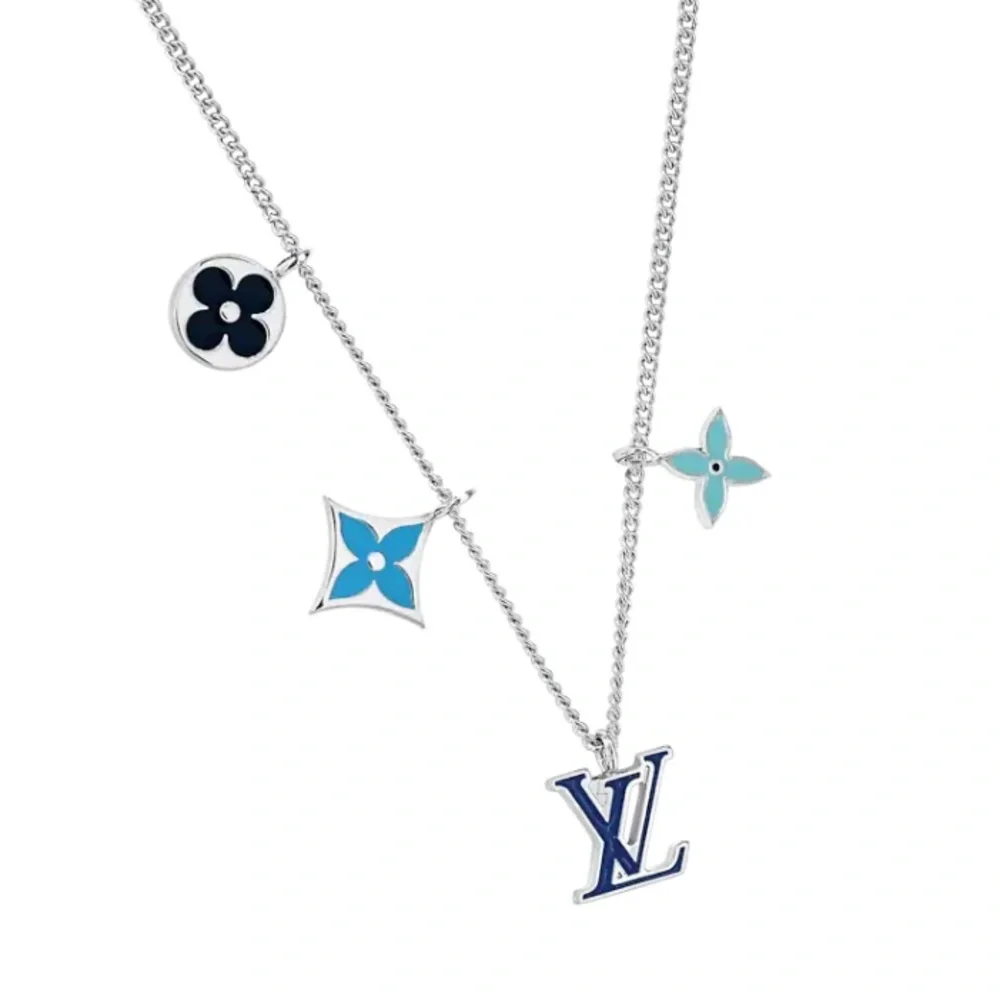 LV Instinct Enamelled Charm Necklace Silver and 4 shades of Blue - Picture 8 of 9